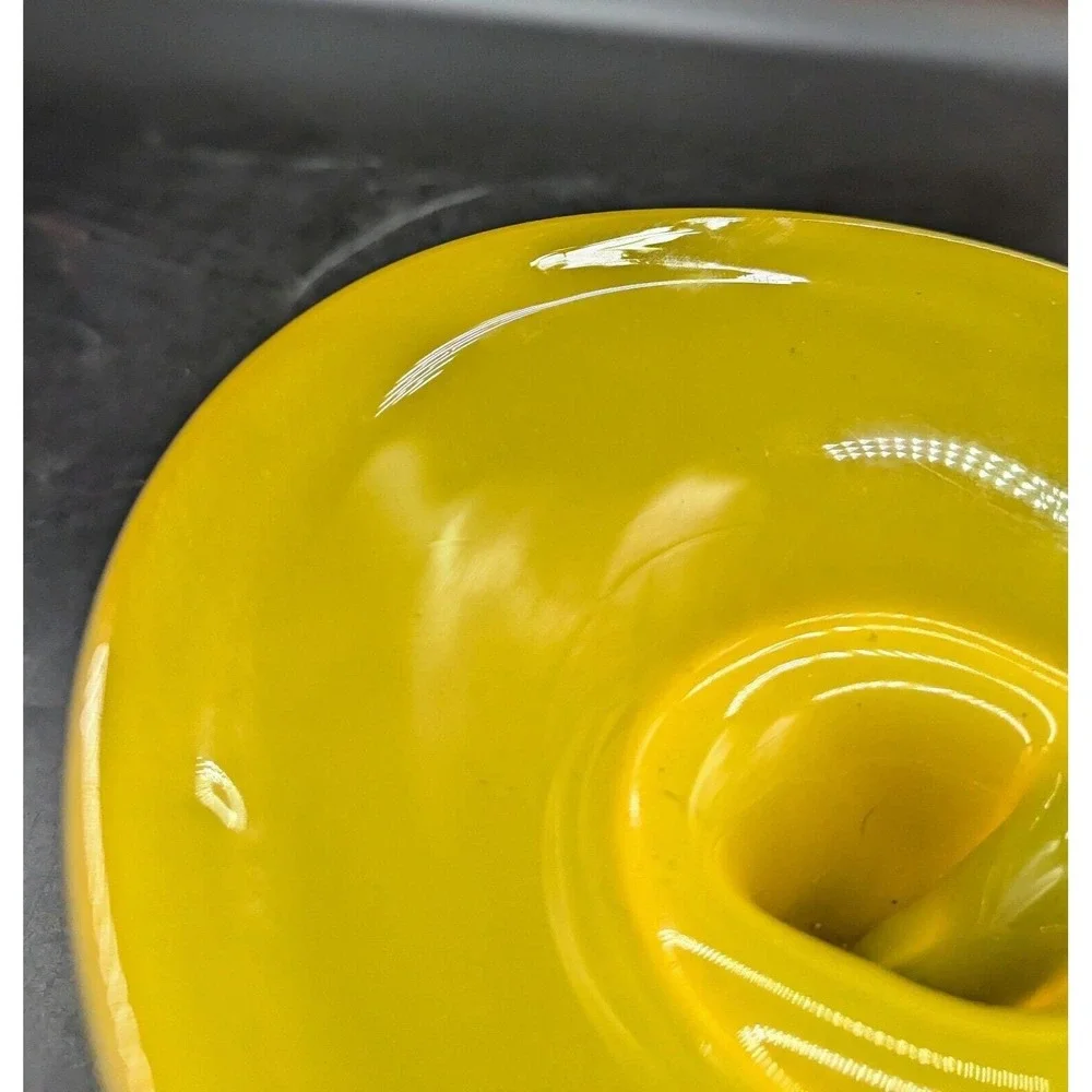 Vintage Bohemian Tango Glass Yellow Black Footed Bowl Compote 6.75